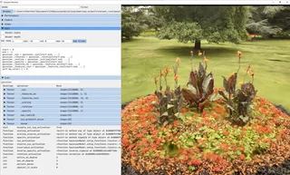 The splatviz interface displaying a Gaussian splatting garden scene.